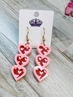 3 Pink Heart Earrings