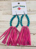 Turquoise & Pink fringe earrings
