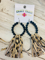 Black & Leopard fringe earrings