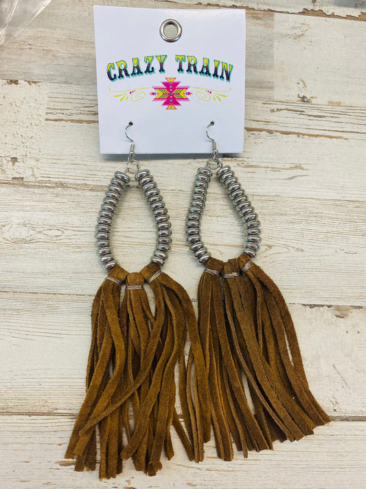 Brown fringe earrings